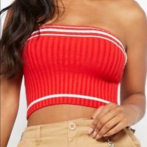 Cute White and Red Sweater-Knit Tube Top